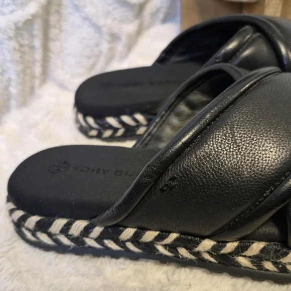 Tory Burch CrissCross Leather Espadrille Slide Sandals Black Size 8 EUC - Picture 5 of 15